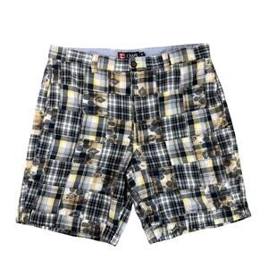 Chaps Patchwork Plaid Shorts Mens 36 Cotton Chino 9" Inseam Preppy Summer